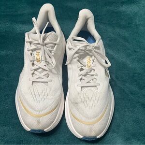Hoka Skyflow White and Gold Athletic Shoes Size 12D
